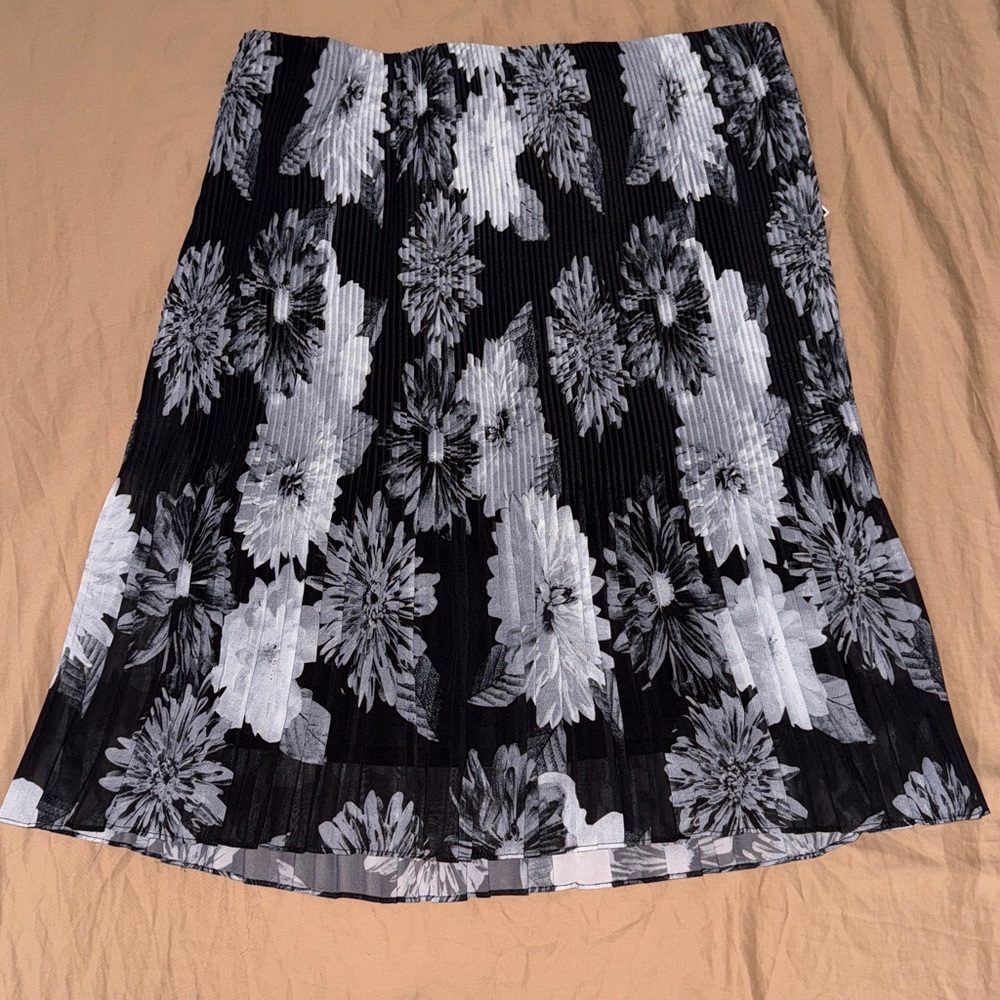 Pleated Accordion Flowered Skirt with Black Slip